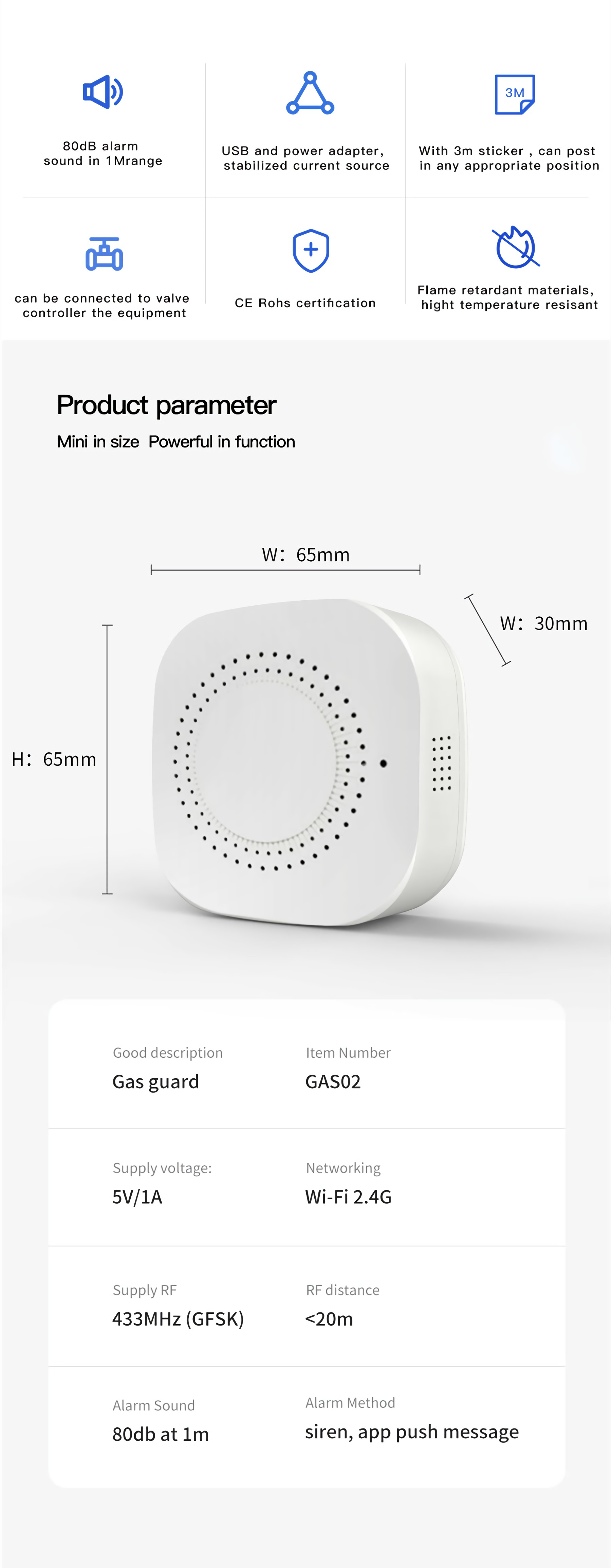 Geeklink gas-detector product-parameter